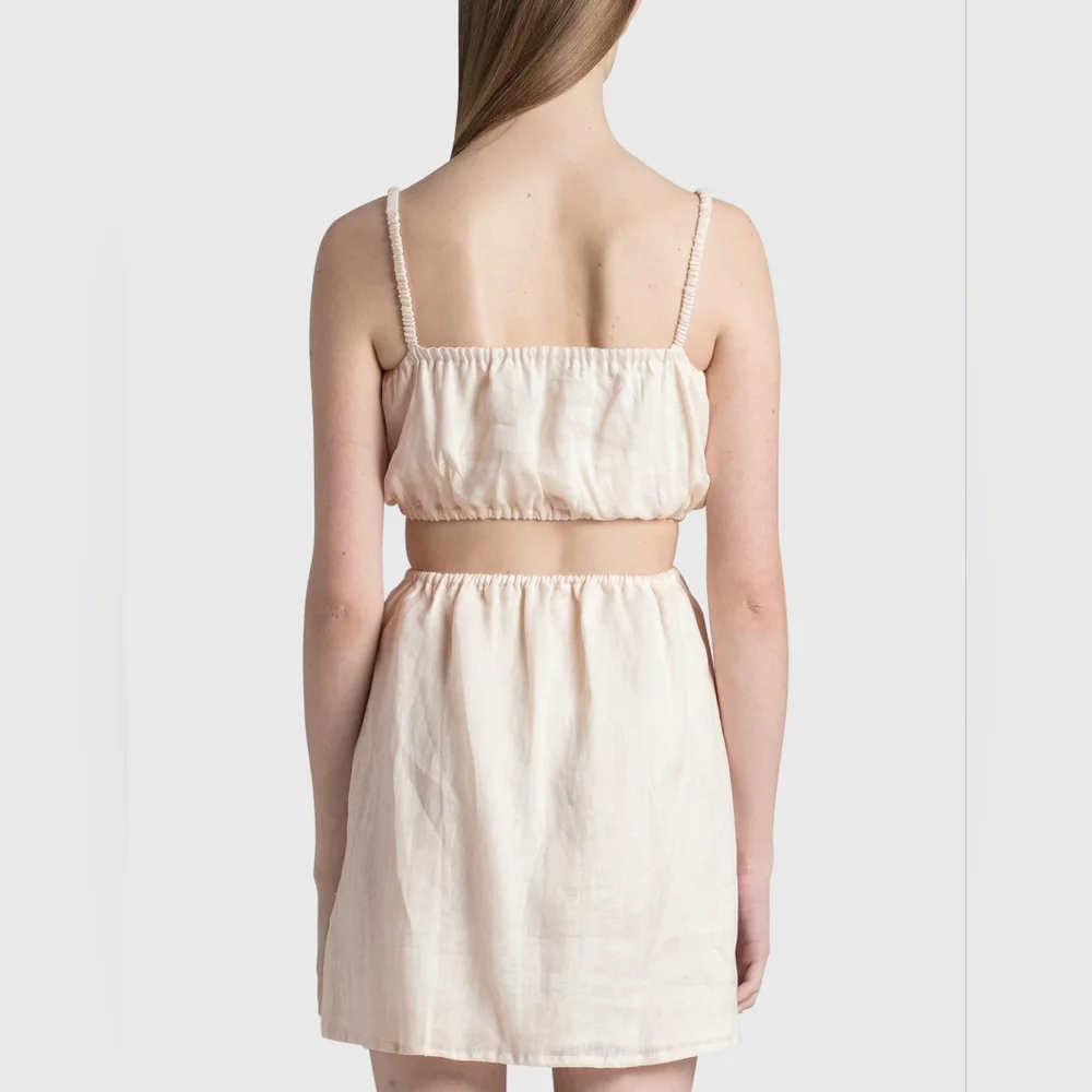 ANTHROPOLOGIE FAITHFULL THE BRAND Linen Cutout Mini Dress Shell Festival M 8 - Picture 3 of 7
